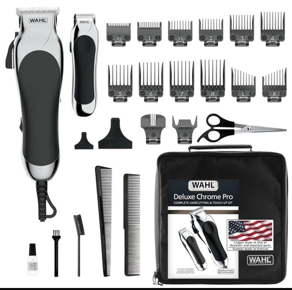 Wahl Chrome Deluxe Pro Cordless Trimmer Grooming Kit, Corded Clippers, 79524